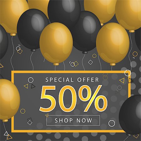 Black Friday Sale Poster with shiny balloons on dark Background with golden, glitter lettering and frame. Vector illustration. Black sale background. Foto de stock - Super Valor sin royalties y Suscripción, Código: 400-09132944