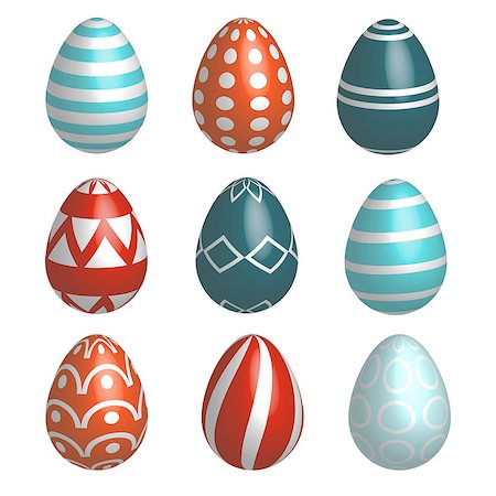 Set of nine realistic colorful vector Easter eggs with simple patterns and shadow isolated on a white background. Foto de stock - Super Valor sin royalties y Suscripción, Código: 400-09132942