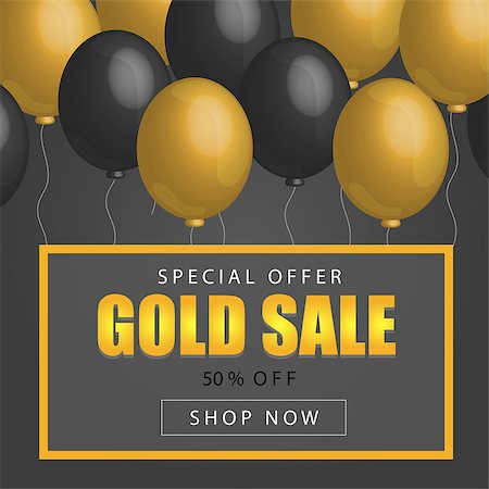 Black Friday Sale Poster with shiny balloons on dark Background with golden, glitter lettering and frame. Vector illustration. Black sale background. Foto de stock - Super Valor sin royalties y Suscripción, Código: 400-09132943