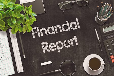 Financial Report - Black Chalkboard with Hand Drawn Text and Stationery. Top View. 3d Rendering. Toned Illustration. Stock Photo - Budget Royalty-Free & Subscription, Code: 400-09132986