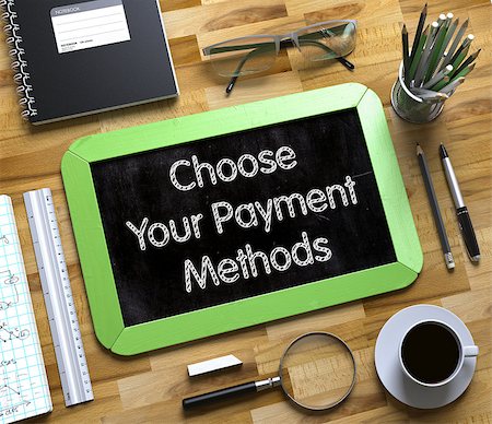 Choose Your Payment Methods - Text on Small Chalkboard.Small Chalkboard with Choose Your Payment Methods. 3d Rendering. Stock Photo - Budget Royalty-Free & Subscription, Code: 400-09133046