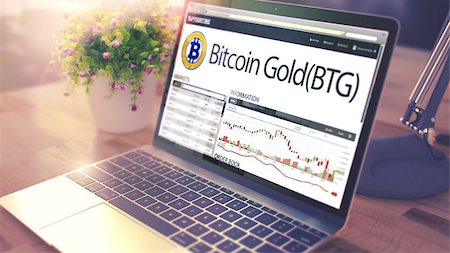 simsearch:400-07300552,k - Modern Workplace with Ultrabook showing Web Page with Cryptocurrency Market of Bitcoin Gold - BTG. Tinted Image with Selective Focus. 3D Illustration . Foto de stock - Royalty-Free Super Valor e Assinatura, Número: 400-09133055