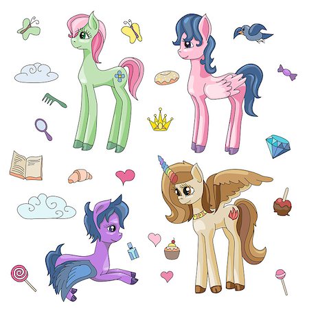 Pony vector cartoon little horse baby for children illustration set of fantasy child animal with colorful ponytailed hair isolated on white background. Foto de stock - Royalty-Free Super Valor e Assinatura, Número: 400-09133135