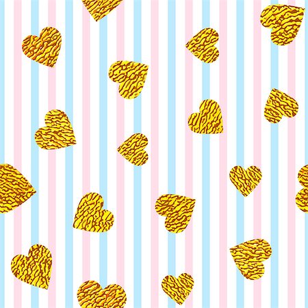 simsearch:400-08976480,k - Seamless pattern with golden hearts on striped background. Photographie de stock - Aubaine LD & Abonnement, Code: 400-09133241