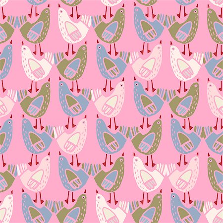 Seamless pattern with Stylised birds,hand-drawn, scanned and translated into a vector Stock Photo - Budget Royalty-Free & Subscription, Code: 400-09133285