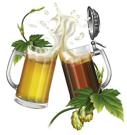 pavelmir (artist) - Two mugs with ale, light or dark beer, hops. Vector Stockbilder - Microstock & Abonnement, Bildnummer: 400-09133294