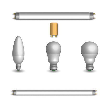 drawing on save electricity - Set of various photorealistic light-emitting diode and fluorescent light bulbs. Elements for the design of electrical components. 3d style, vector illustration. Photographie de stock - Aubaine LD & Abonnement, Code: 400-09133315
