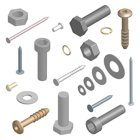 simsearch:400-09120941,k - Set of different fasteners isolated on white background. 3D isometric style, vector illustration. Stock Photo - Budget Royalty-Free & Subscription, Code: 400-09133311