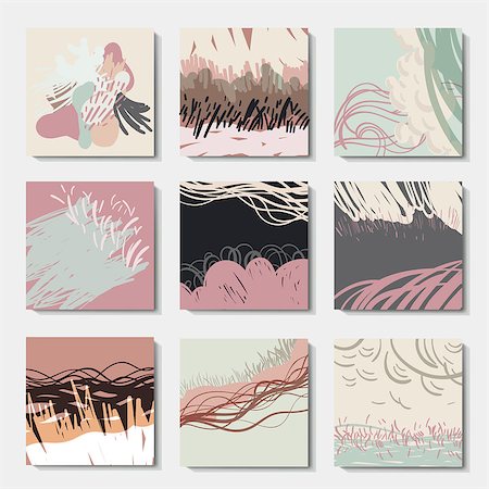 simsearch:400-08617908,k - Set of 6 ink brush patterns, abstract art, modern grunge brush design templates, invitation, banner, vector cards design Foto de stock - Super Valor sin royalties y Suscripción, Código: 400-09133373