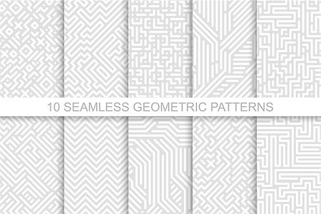 simsearch:400-09052365,k - Collection of seamless geometric patterns - gray striped design. Vector digital backgrounds. Photographie de stock - Aubaine LD & Abonnement, Code: 400-09133426