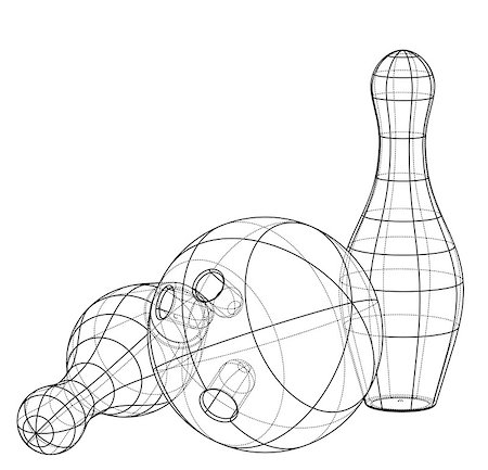 simsearch:400-04309950,k - Bowling skittles and ball outline. Vector rendering of 3d. Wire-frame style. The layers of visible and invisible lines are separated Foto de stock - Royalty-Free Super Valor e Assinatura, Número: 400-09133853