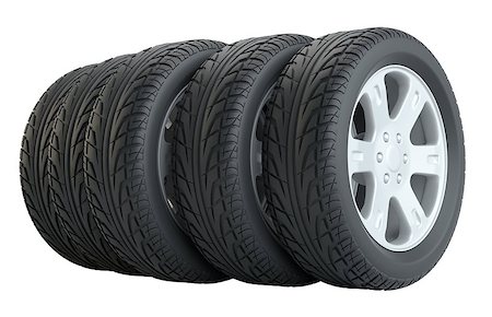 Car tires in row, isolated on white background. 3d illustration Stock Photo - Budget Royalty-Free & Subscription, Code: 400-09133867