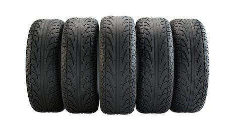 Car tires in row, isolated on white background. 3d illustration Stock Photo - Budget Royalty-Free & Subscription, Code: 400-09133868