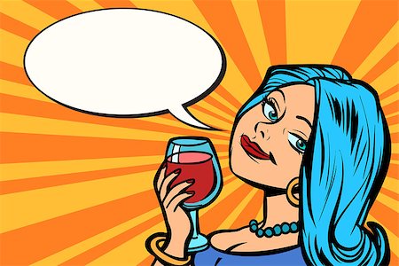 Lovely woman with a glass of wine. Comic cartoon pop art retro vector vintage illustration Stock Photo - Budget Royalty-Free & Subscription, Code: 400-09133900
