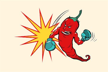 red pepper drawing - red chili pepper boxer character. Comic book cartoon pop art retro vector illustration Stock Photo - Budget Royalty-Free & Subscription, Code: 400-09133911