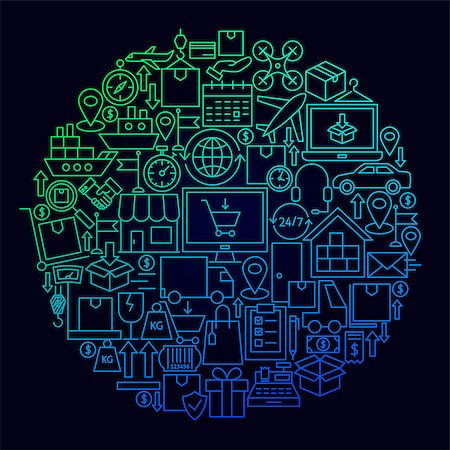 simsearch:400-08499668,k - Logistics Delivery Icon Circle Concept. Vector Illustration of Logistics Objects. Stock Photo - Budget Royalty-Free & Subscription, Code: 400-09133949