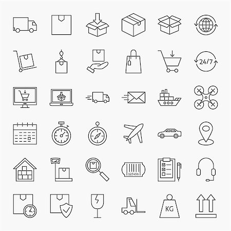 simsearch:400-08499668,k - Delivery Line Icons Set. Vector Thin Outline Logistics Symbols. Stock Photo - Budget Royalty-Free & Subscription, Code: 400-09133942