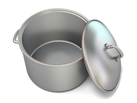 serving casserole - Steel cooking pot, opened. 3D render illustration isolated on white background Stock Photo - Budget Royalty-Free & Subscription, Code: 400-09133980