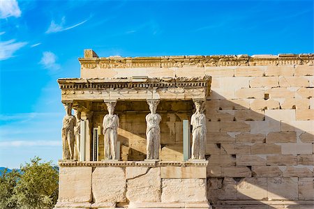 simsearch:400-06922893,k - The Porch of the Caryatids at the Erechtheion temple on the Acropolis, Athens, Greece. Six columns sculpted as figures of maidens in place of ordinary columns. Stock Photo - Budget Royalty-Free & Subscription, Code: 400-09140431