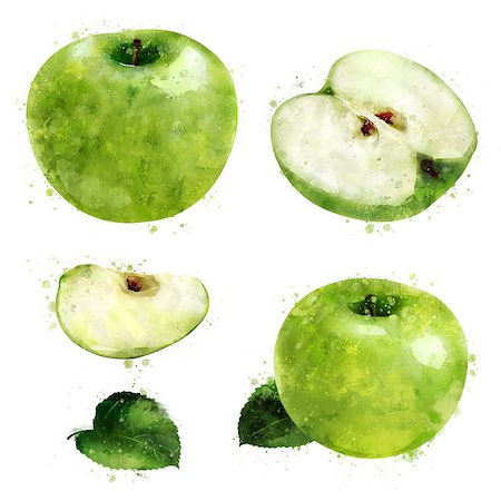 simsearch:690-06190109,k - Green Apple, isolated hand-painted illustration on a white background Stock Photo - Budget Royalty-Free & Subscription, Code: 400-09140706