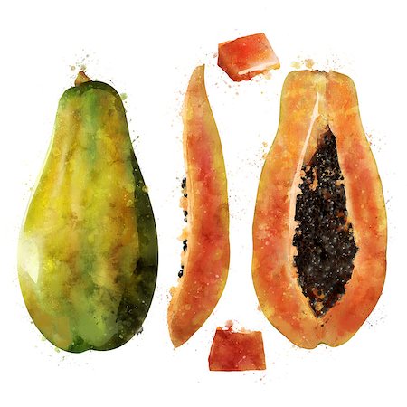 Papaya, isolated hand-painted illustration on a white background Foto de stock - Royalty-Free Super Valor e Assinatura, Número: 400-09140778