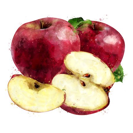 simsearch:690-06190109,k - Red Apple, isolated hand-painted illustration on a white background Stock Photo - Budget Royalty-Free & Subscription, Code: 400-09140785