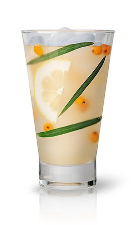 Lemonade with sea buckthorn and lemon. Ice cubes in a glass covered with dew. Isolated on white background. Stock Photo - Budget Royalty-Free & Subscription, Code: 400-09140891
