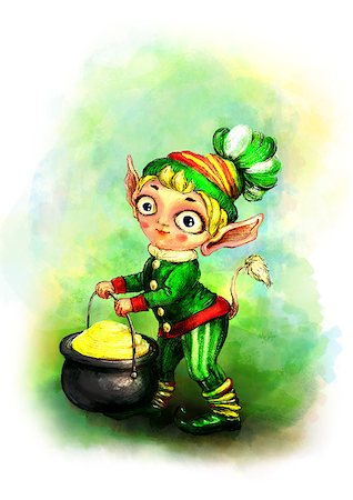 Leprechaun with a pot of gold and clover. Illustration for St. Patrick's Day Photographie de stock - Aubaine LD & Abonnement, Code: 400-09141027