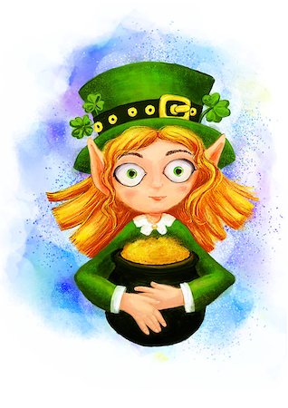 Leprechaun with a pot of gold and clover. Illustration for St. Patrick's Day Photographie de stock - Aubaine LD & Abonnement, Code: 400-09141028