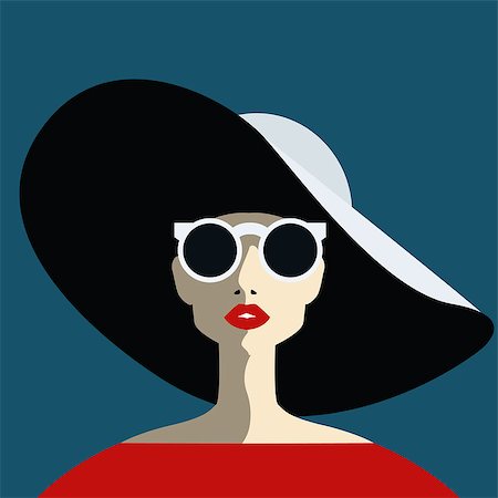 fakes_designer (artist) - Beautiful young woman with sunglasses and hat, retro style. Pop art. Summer holiday. Vector eps10 illustration Photographie de stock - Aubaine LD & Abonnement, Code: 400-09141241