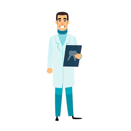 Dentist flat cartoon character. Stomatologist is holding an x-ray of the tooth. Doctor with radiograph. Dentist healthcare, profession, stomatology and medicine concept Stock Photo - Budget Royalty-Free & Subscription, Code: 400-09141380