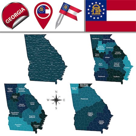 simsearch:400-09114916,k - Vector map of Georgia with named regions and travel icons Stock Photo - Budget Royalty-Free & Subscription, Code: 400-09141512