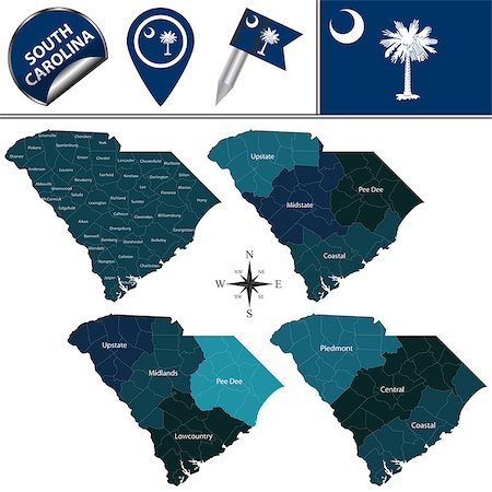 simsearch:400-09118123,k - Vector map of South Carolina with named regions and travel icons Photographie de stock - Aubaine LD & Abonnement, Code: 400-09141537