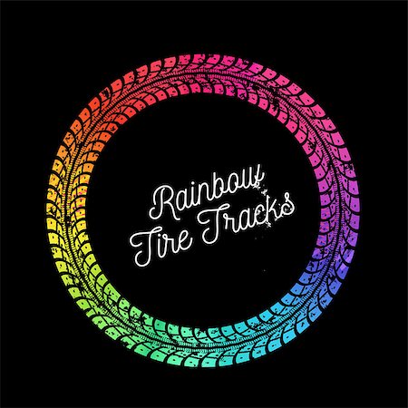 Colorful Tire tracks. Vector illustration on black background Stock Photo - Budget Royalty-Free & Subscription, Code: 400-09141542