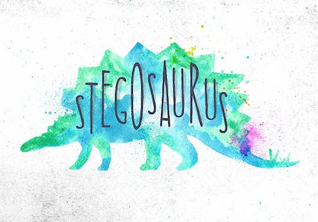 simsearch:400-08161528,k - Dynosaur poster lettering stegosaurus drawing with color, vivid paint on dirty paper background. Foto de stock - Royalty-Free Super Valor e Assinatura, Número: 400-09141644