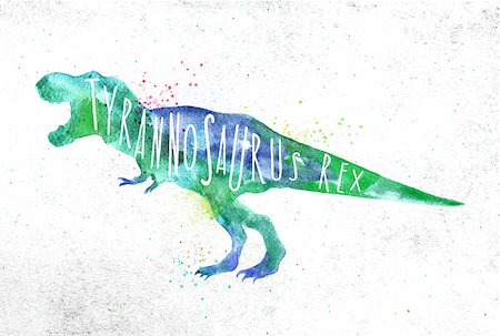 simsearch:400-08161528,k - Dynosaur poster lettering tyranosaurus rex drawing with color, vivid paint on dirty paper background. Foto de stock - Royalty-Free Super Valor e Assinatura, Número: 400-09141643