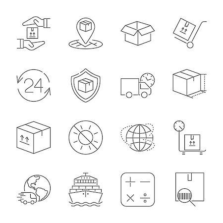 simsearch:400-08499668,k - Fast delivery and quality service transportation. Different icons for logistics theme. Vector icons for logistic company. Editable Stroke. EPS 10 Stock Photo - Budget Royalty-Free & Subscription, Code: 400-09141775