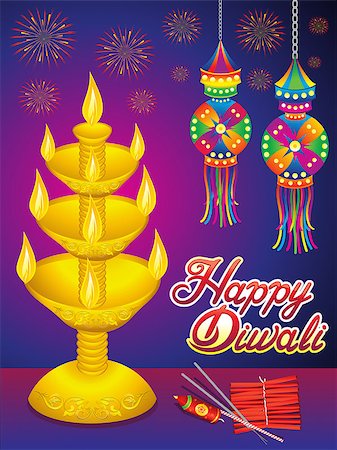 divine lamp light - abstract artistic detailed diwali background vector illustration Stock Photo - Budget Royalty-Free & Subscription, Code: 400-09141875