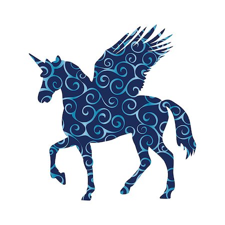 simsearch:400-08015077,k - Pegasus Unicorn pattern silhouette mythology symbol fantasy tale. Vector illustration. Foto de stock - Super Valor sin royalties y Suscripción, Código: 400-09141906