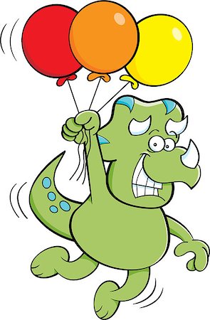 Cartoon illustration of a dinosaur floating while holding balloons. Stock Photo - Budget Royalty-Free & Subscription, Code: 400-09141952