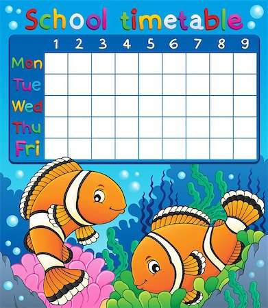 School timetable with clownfish theme - eps10 vector illustration. Stock Photo - Budget Royalty-Free & Subscription, Code: 400-09142034