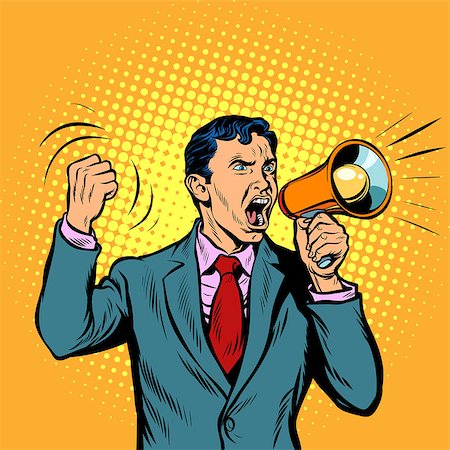 simsearch:400-06763387,k - businessman with megaphone pop art style. retro vector illustration comic cartoon kitsch drawing Stock Photo - Budget Royalty-Free & Subscription, Code: 400-09142055