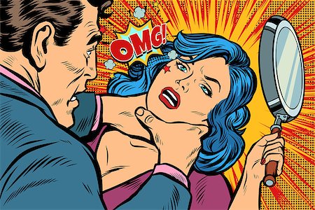 photo of a husband abusing wife - woman fights off the strangler. Pop art retro vector illustration kitsch drawing Stock Photo - Budget Royalty-Free & Subscription, Code: 400-09142071