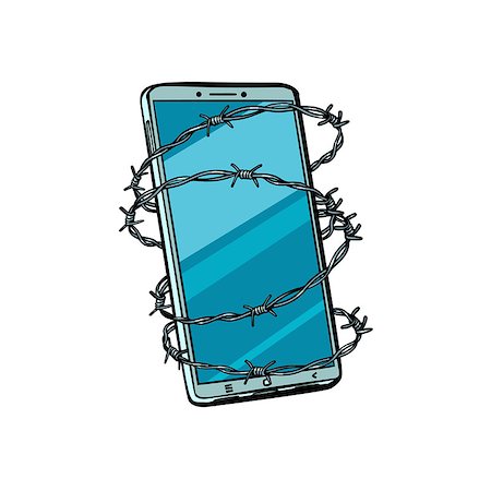 Barbed wire and telephone. isolated on white background. Pop art retro vector illustration comic cartoon kitsch vintage drawing Photographie de stock - Aubaine LD & Abonnement, Code: 400-09142081