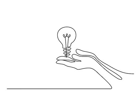 fingers outline drawing - Continuous line drawing. Hands palms together with light bulb. Vector illustration Stock Photo - Budget Royalty-Free & Subscription, Code: 400-09142190