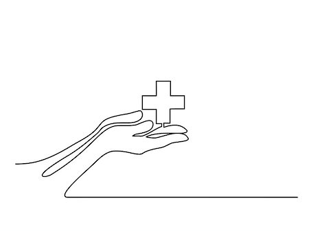 Continuous line drawing. Hands palms together with medical cross. Vector illustration Stock Photo - Budget Royalty-Free & Subscription, Code: 400-09142191