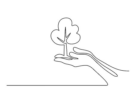 fingers outline drawing - Continuous line drawing. Hands palms together with tree. Vector illustration Stock Photo - Budget Royalty-Free & Subscription, Code: 400-09142193