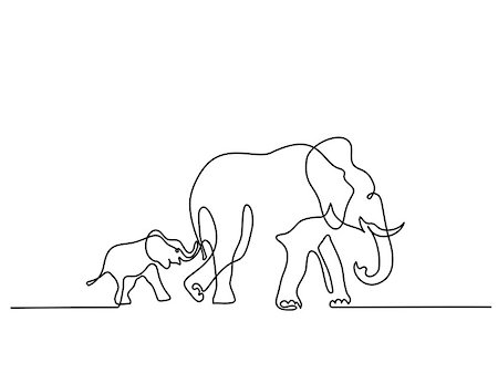 Continuous different wide line drawing. Elephant mom with baby walking symbol. Logo of the elephant. Vector illustration Photographie de stock - Aubaine LD & Abonnement, Code: 400-09142201