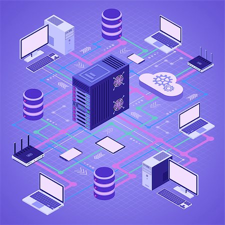 simsearch:400-09172515,k - Data Network Cloud Computing Technology Isometric business concept with network server, computer, laptop, router and database. Storage and transfer data. Vector illustration Stock Photo - Budget Royalty-Free & Subscription, Code: 400-09142327