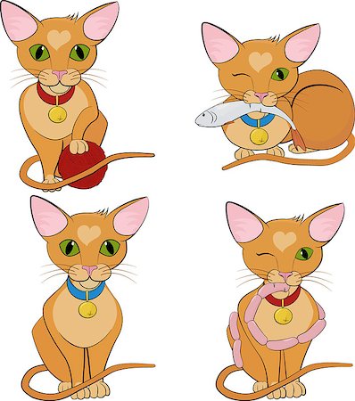 simsearch:400-08043274,k - Set of ginger cats. cat with fish, sausages and a ball of yarn. Cartoon character. Photographie de stock - Aubaine LD & Abonnement, Code: 400-09142526